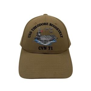 USS Theodore Roosevelt Hat Cap Strap Back Brown Embroidered US Navy CVN 71 Mens